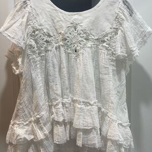 Free People Cream Ruffled Asymmetrical Blouse